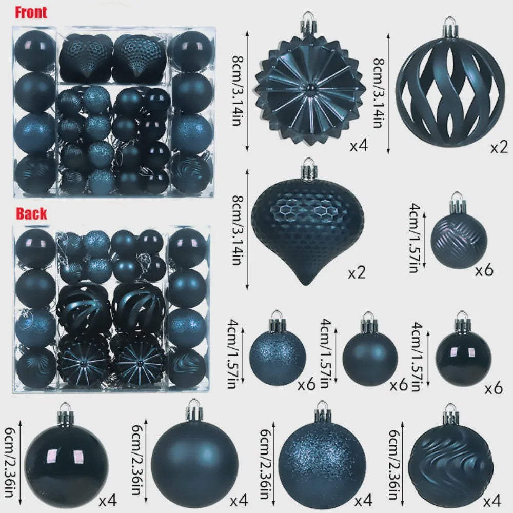 48-delige Set Kerstballen Plastic - Effen Kleur & Diverse Maten (4/6/8cm) voor Kerstboom Decoratie