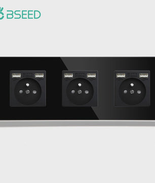 BSEED Wandcontactdoos met Dubbele USB & Type-C Poorten - Stijlvol Glazen Frame