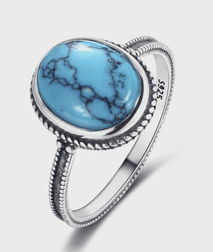S925 Zilveren Ring met Ovaal Natuurlijke Turkoois - Fijne Sieraden voor Dames en Heren