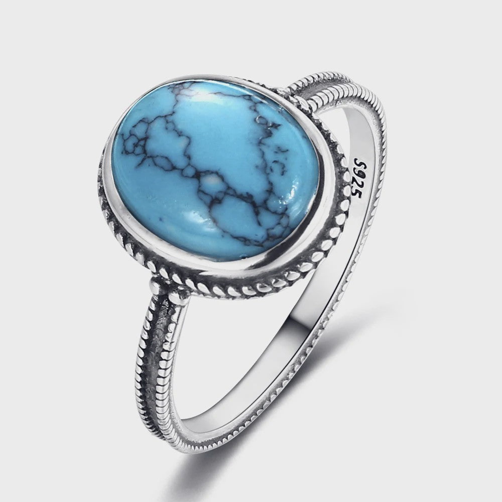 S925 Zilveren Ring met Ovaal Natuurlijke Turkoois - Fijne Sieraden voor Dames en Heren