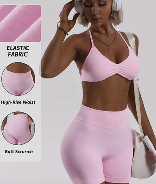 Naadloze Yogaset Dames: Sportbeha met Halternek & High Waist Shorts