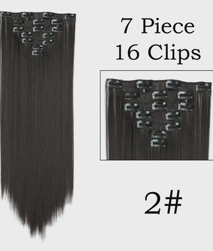 24 Inch Clip-in Haarverlenging - 7 Delig Set met 16 Clips - Synthetisch Recht Haar (Blond & Zwart)