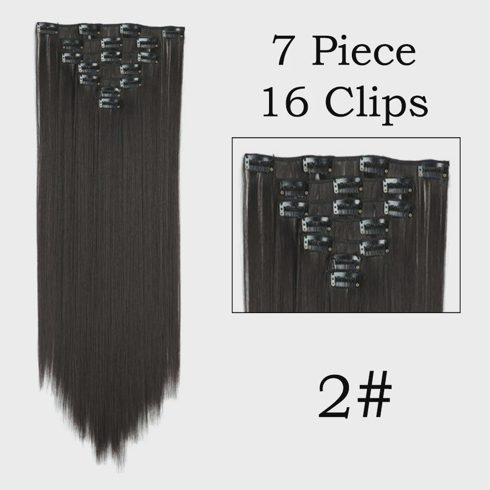 24 Inch Clip-in Haarverlenging - 7 Delig Set met 16 Clips - Synthetisch Recht Haar (Blond & Zwart)