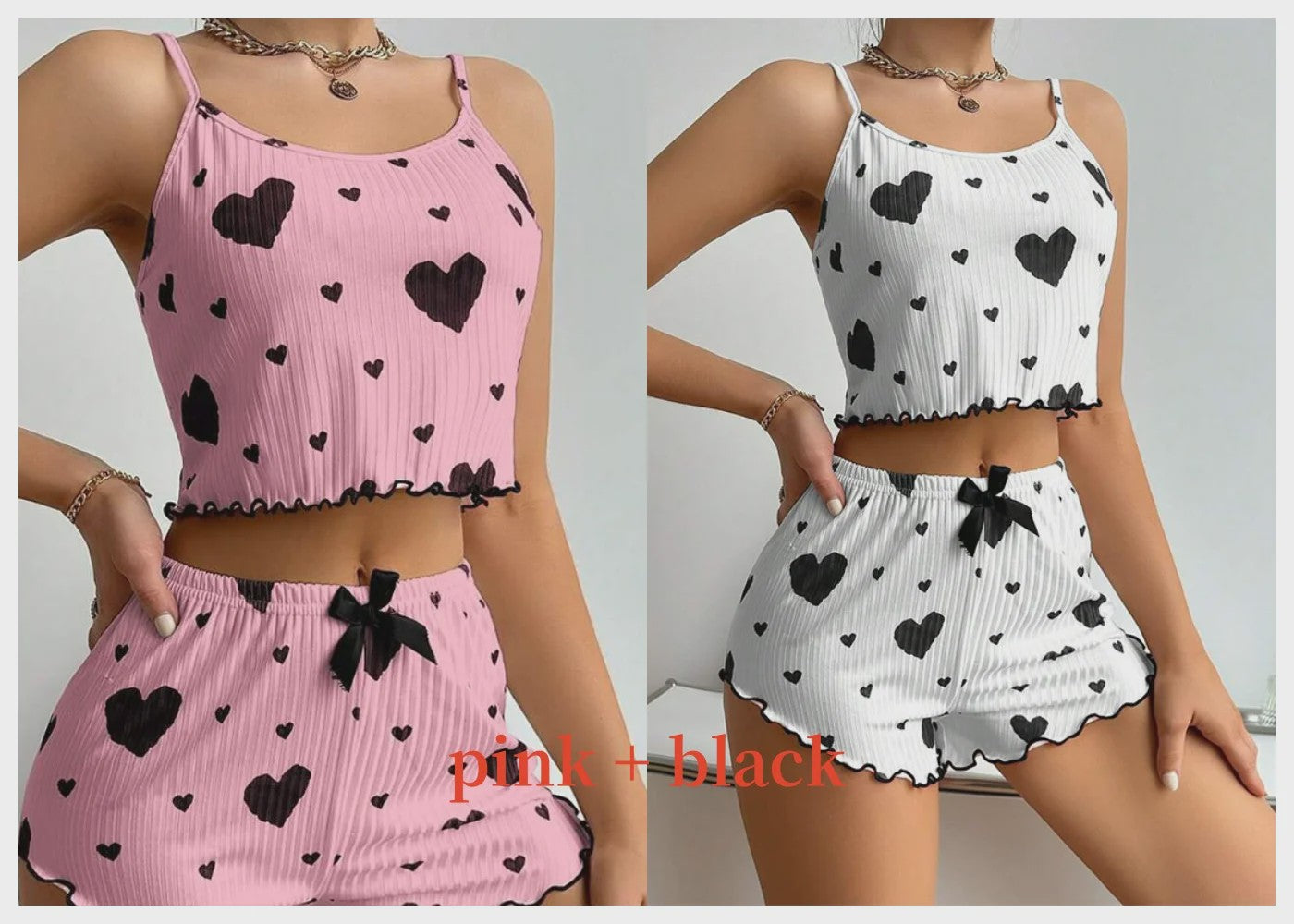 Dames Pyjama Set: 2-delig Tanktop & Shorts met Liefdesprint - Zacht & Ventilerend