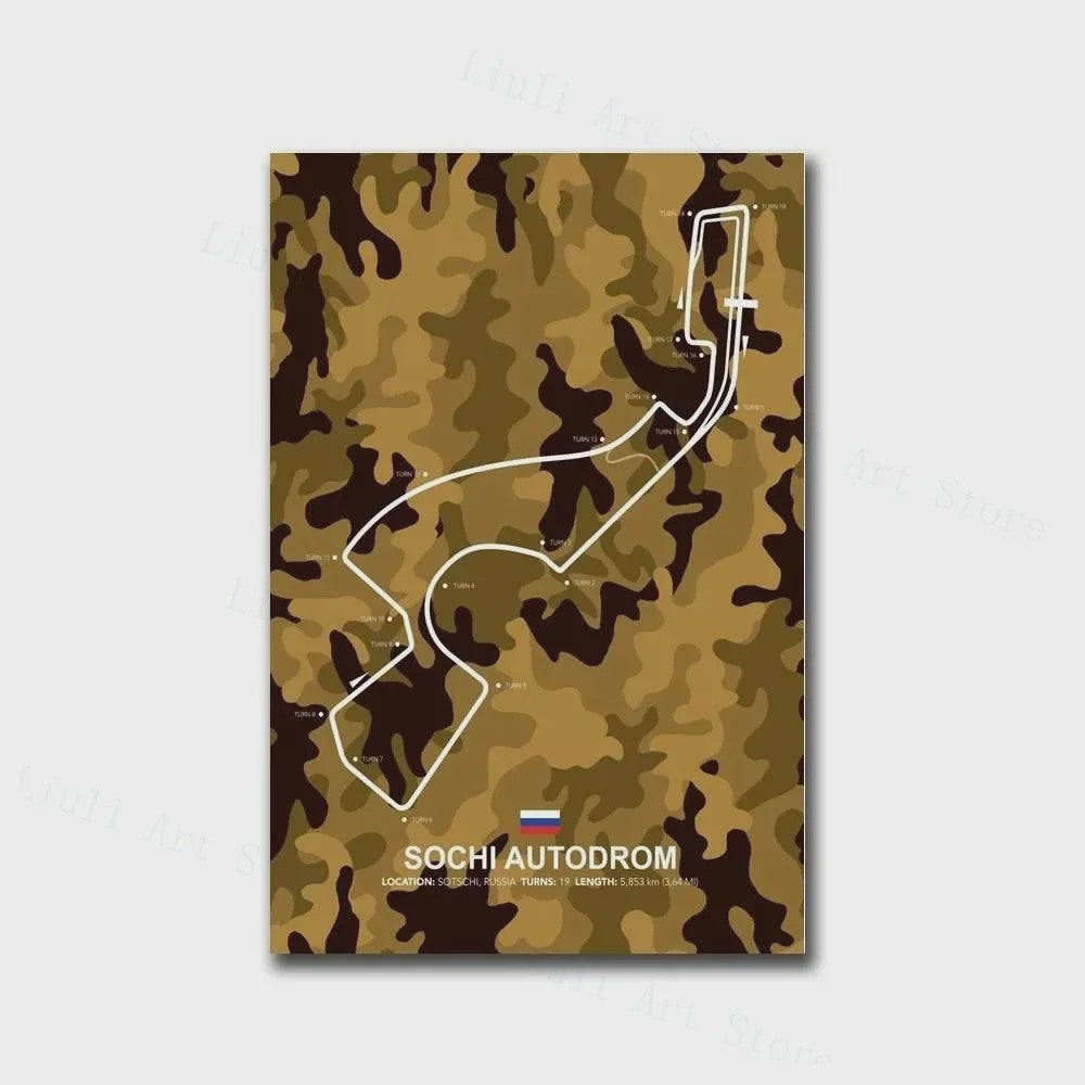 Formule 1 Circuit Poster Canvas - F1 Race Track Kunst Print voor Woonkamer Decoratie