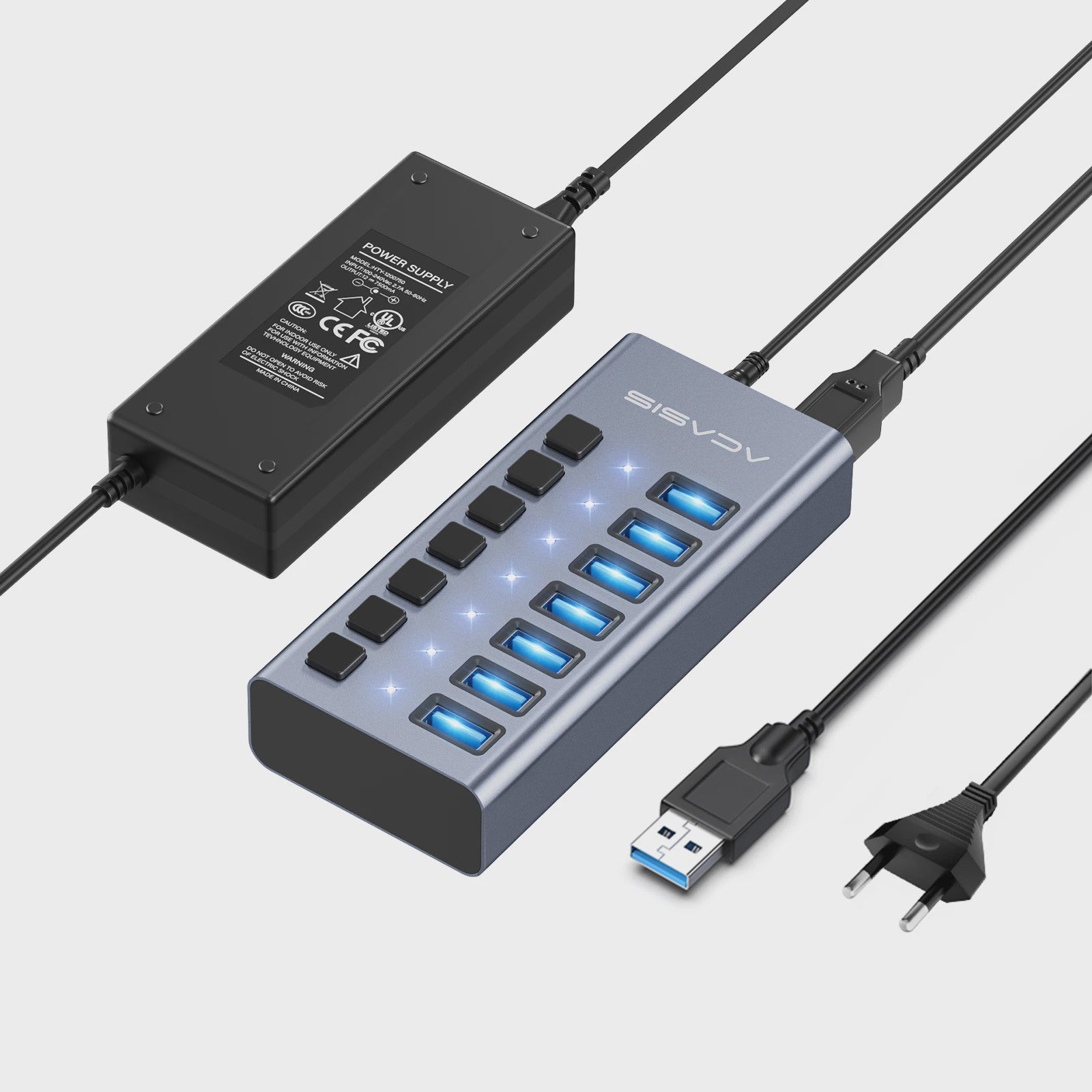 Acasis 16-Poorts USB Hub 10Gbps met Individuele Schakelaars & Snelle Data Transfer