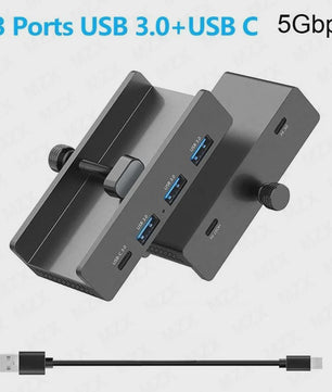 Aluminium USB 3.0/3.2 Hub met Clip: 5Gbps/10Gbps Docking Station voor Monitor & Bureau