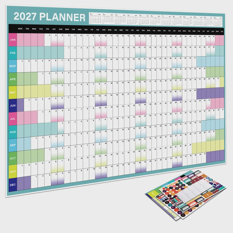 2027 Jaarplanner Kalender - Creatieve Wandkalender & Planner met Stickers