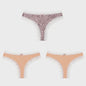 3-Pack Dames Slipjes met Kantrand - Low-Waist Thong & G-String in Luipaardprint en Effen Kleuren