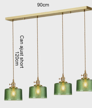 Vintage Groene Glazen Hanglamp - Nordic Stijl, Koperen Accent