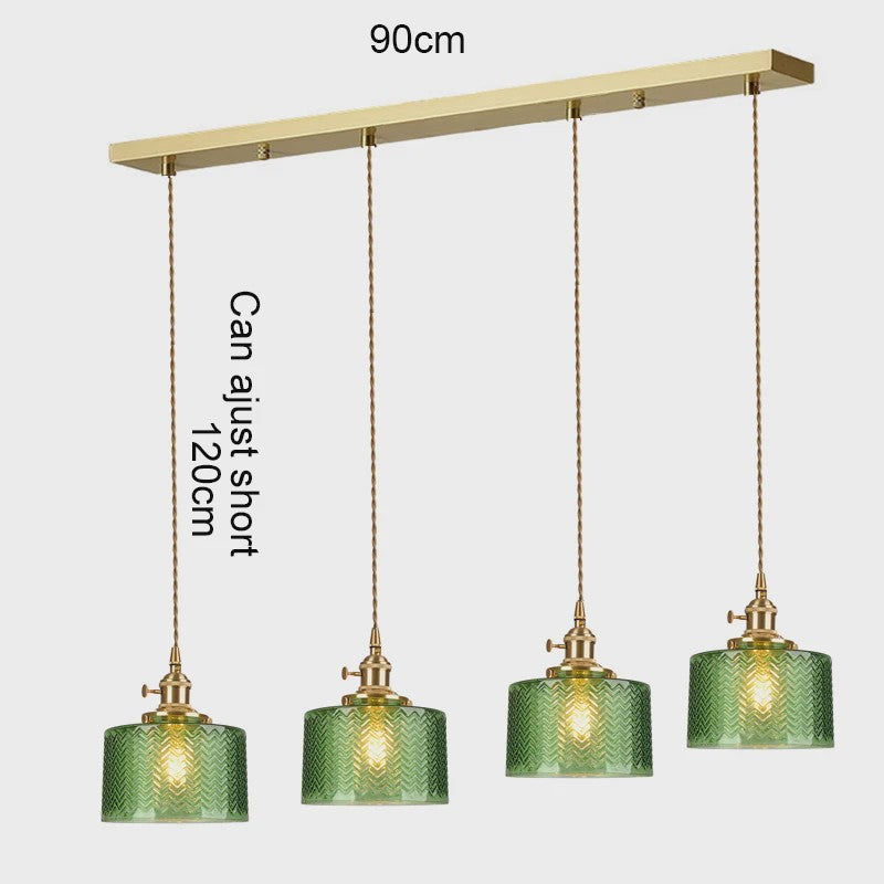 Vintage Groene Glazen Hanglamp - Nordic Stijl, Koperen Accent