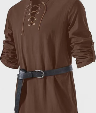Heren Middeleeuwse Tuniek met Vetersluiting - Renaissance, Viking & Piraat Kostuum Shirt
