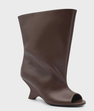 Dames Laarzen met Peep-toe, Hoge Schuine Hak en Kniehoge Schacht - Zomer/Lente Collectie