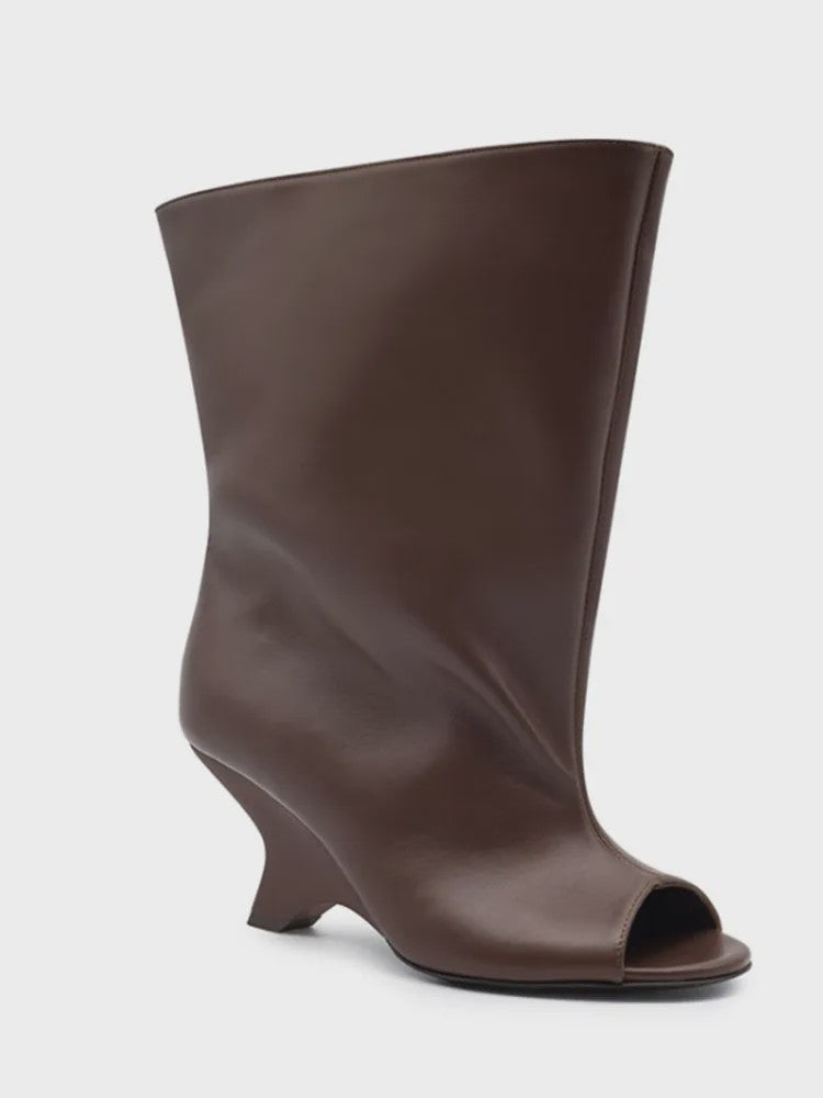 Dames Laarzen met Peep-toe, Hoge Schuine Hak en Kniehoge Schacht - Zomer/Lente Collectie