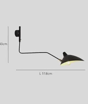 Industriële Zwarte Aluminium Wandlamp met Lange Arm - Verstelbaar LED Licht