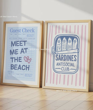 Retro Blauwe Sardine Canvas Poster - Mediterrane Stijl Wanddecoratie