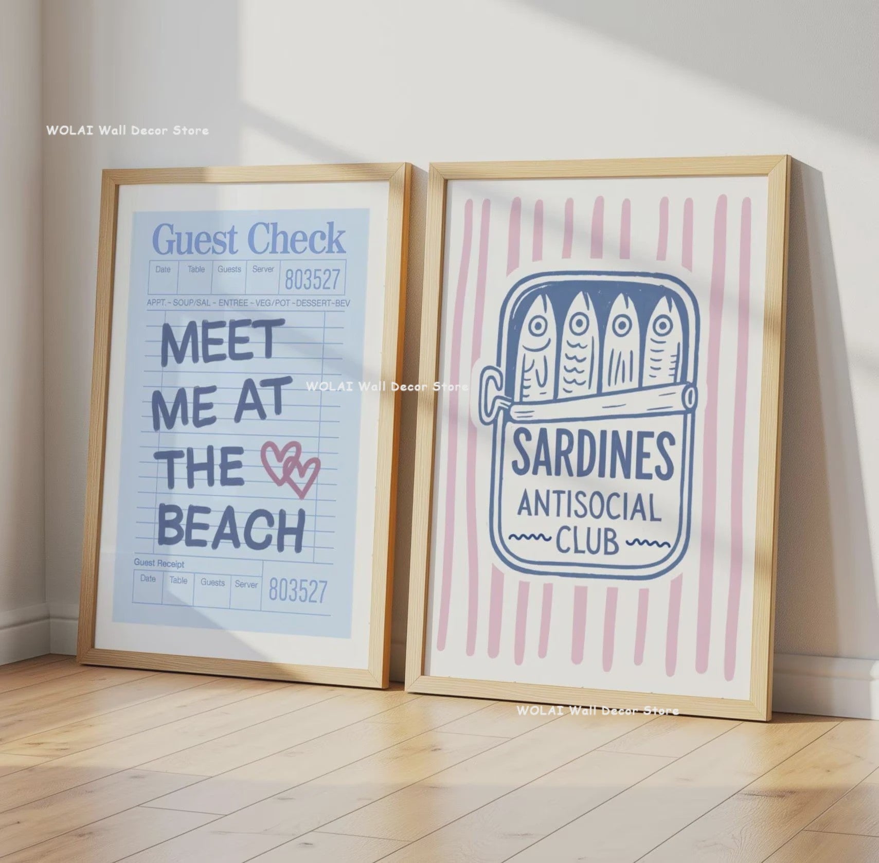 Retro Blauwe Sardine Canvas Poster - Mediterrane Stijl Wanddecoratie