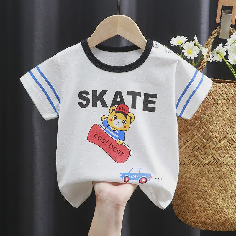 Zomer T-shirt Kinderen Katoen met Vrolijke Cartoon Print - 0-4 Jaar
