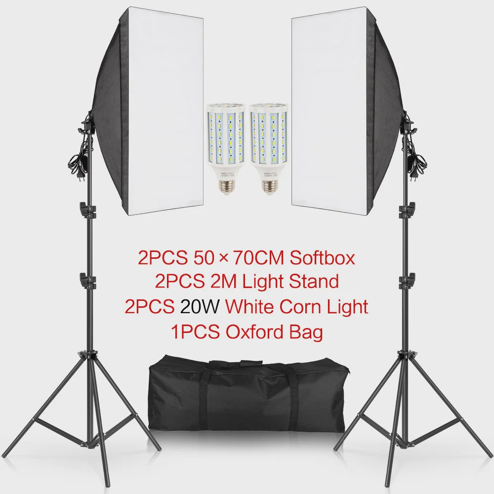 Professionele Softbox Verlichtingskit 50x70cm met E27 Lampen en Statief - Fotostudio Apparatuur