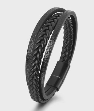 Trendy Heren Leren Armband - RVS & Gevlochten Touw, 21cm