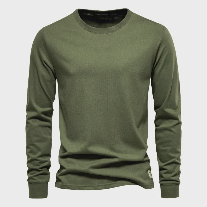 AIOPESON Heren Basic Longsleeve T-shirt - Katoen, Ronde Hals, Effen Kleur