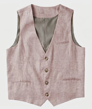 Linnen Heren Gilet - Zomer Waistcoat V-hals Single Breasted Lichtgewicht
