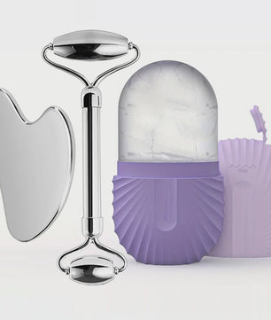 Gezichtsroller & Gua Sha Set: Luxe Roestvrij Staal & IJsroller voor Huidverzorging