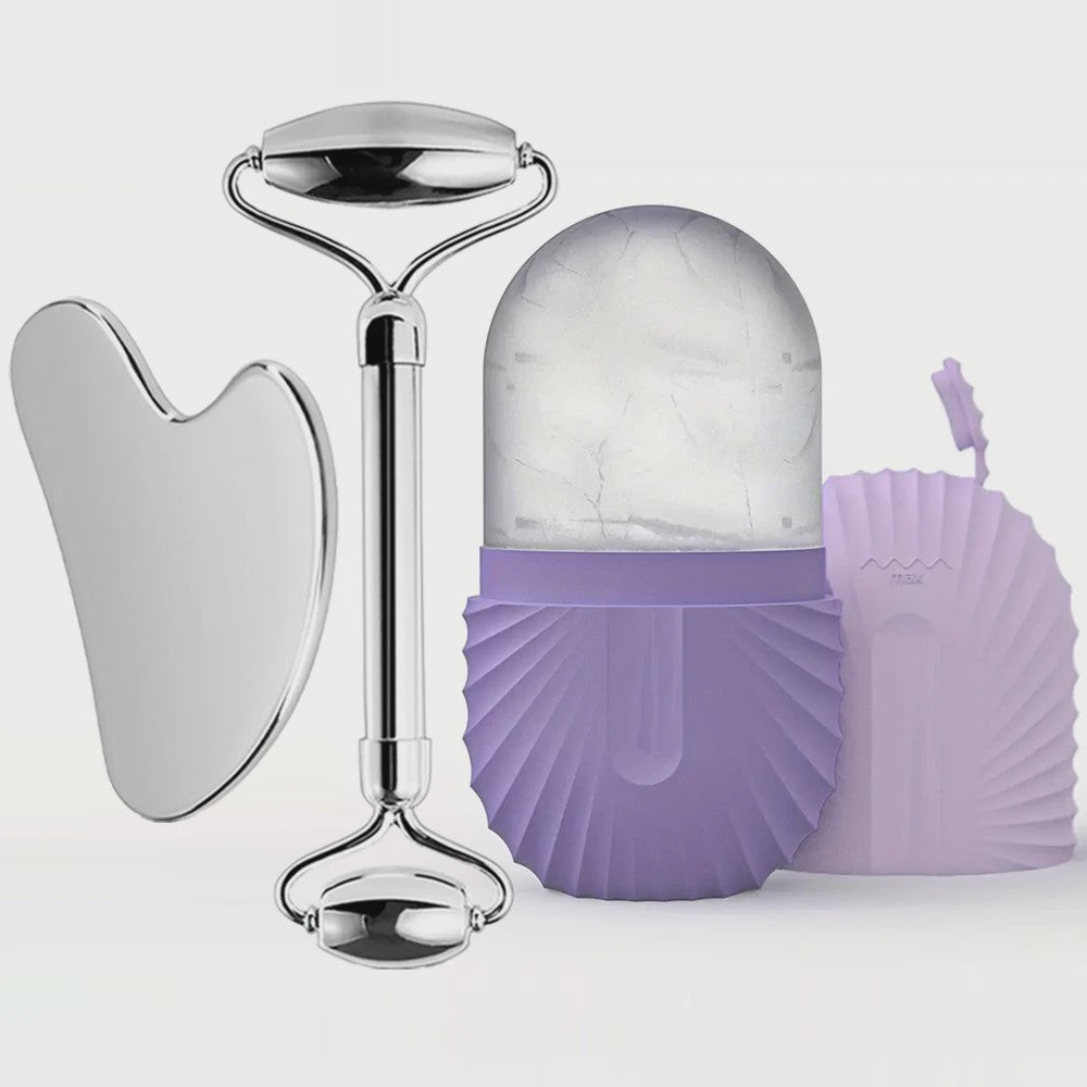Gezichtsroller & Gua Sha Set: Luxe Roestvrij Staal & IJsroller voor Huidverzorging