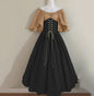 Middeleeuwse Retro Jurk met Contrastkleuren en Off-Shoulder Halslijn