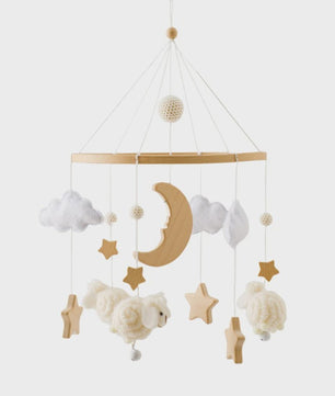 Houten Baby Mobiel voor Ledikant met Teddybeer, Maan en Sterren - Muziek & Rammelaar - Perfect Kraamcadeau