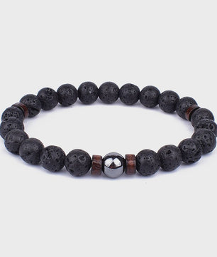 Natuursteen Armband Heren Dames - Lava & Hout Kralen 8mm