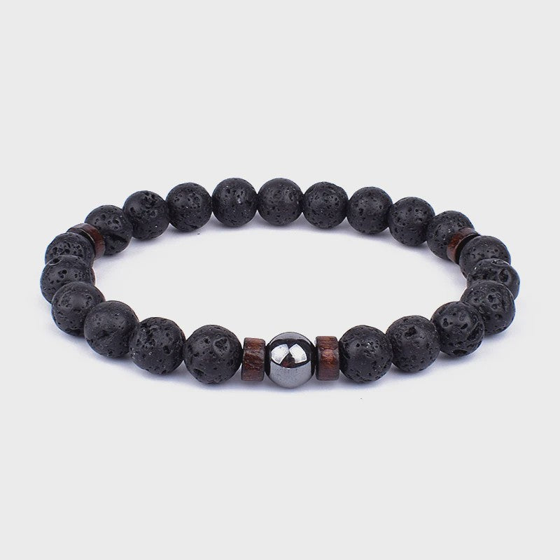 Natuursteen Armband Heren Dames - Lava & Hout Kralen 8mm