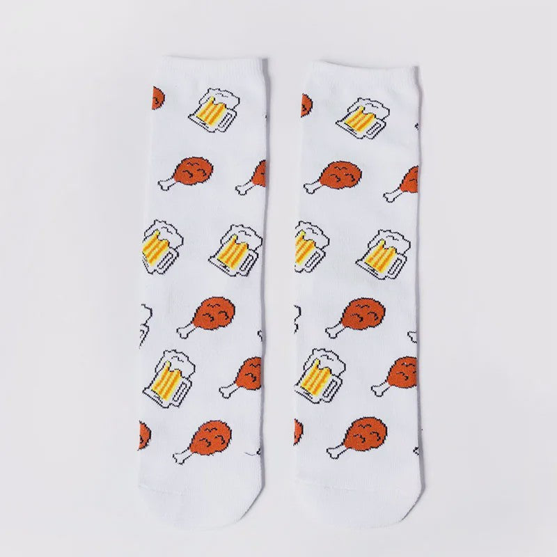 Grappige Heren Sokken met Food Prints: Avocado, Friet, Burger, Bier & Meer | Harajuku Stijl