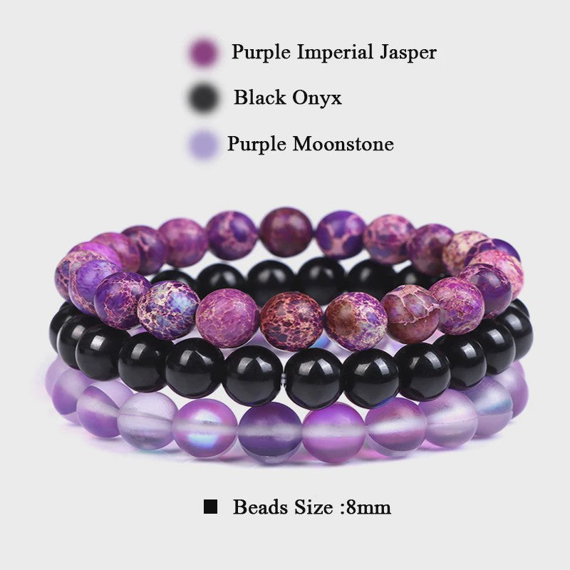 Set van 3 Natuursteen Armbanden: Rozenkwarts, Obsidiaan & Tijgeroog