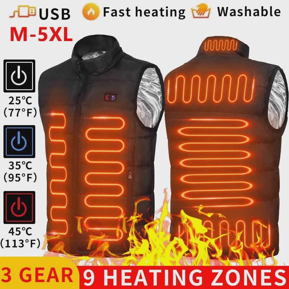 Verwarmd Vest met 9 Zones: Elektrische Graphene Jas voor Heren & Dames - USB Verwarming voor Sport & Camping