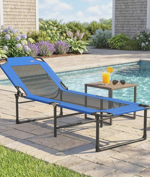 Opvouwbare Lounger Zonnebank Blauw - Verstelbaar Ligbed voor Tuin, Terras & Strand