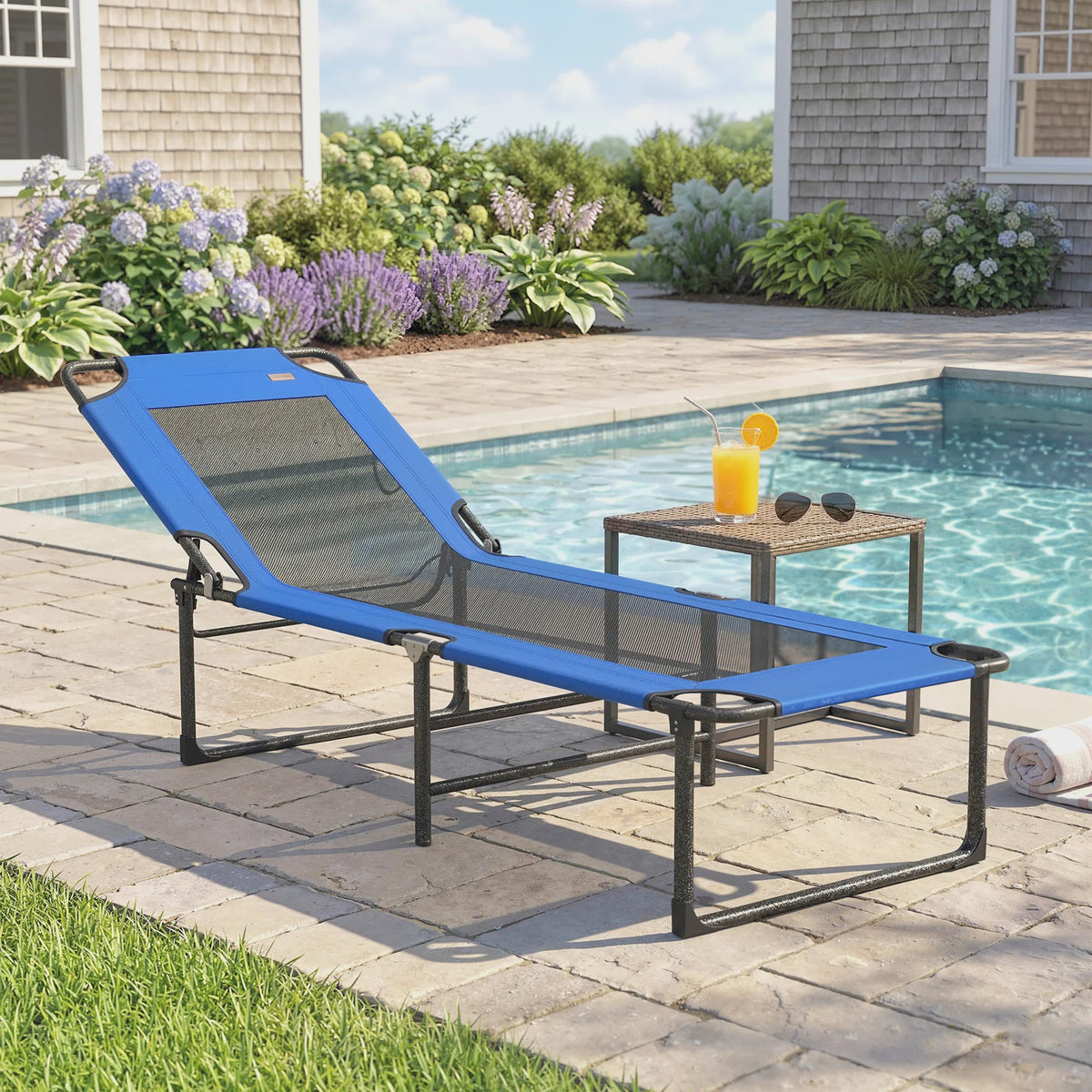 Opvouwbare Lounger Zonnebank Blauw - Verstelbaar Ligbed voor Tuin, Terras & Strand