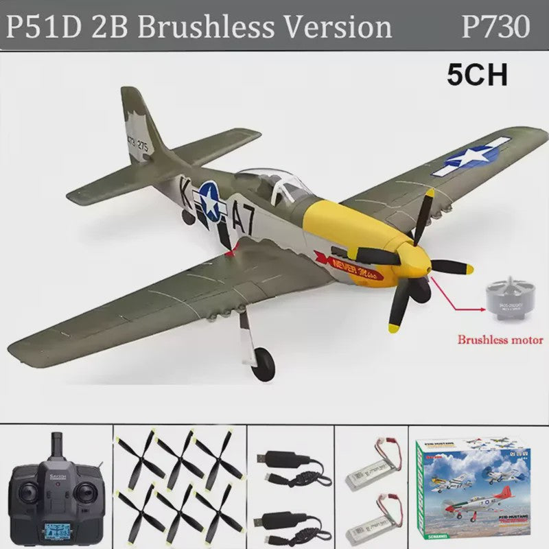 RC Vliegtuig P51D Mustang - 5 Kanaals, RTF, Borstelloos, Makkelijk voor Beginners