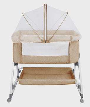 Baby Co-sleeper Wieg 2-in-1 met Wielen, 6 Hoogte-instellingen en Klamboe