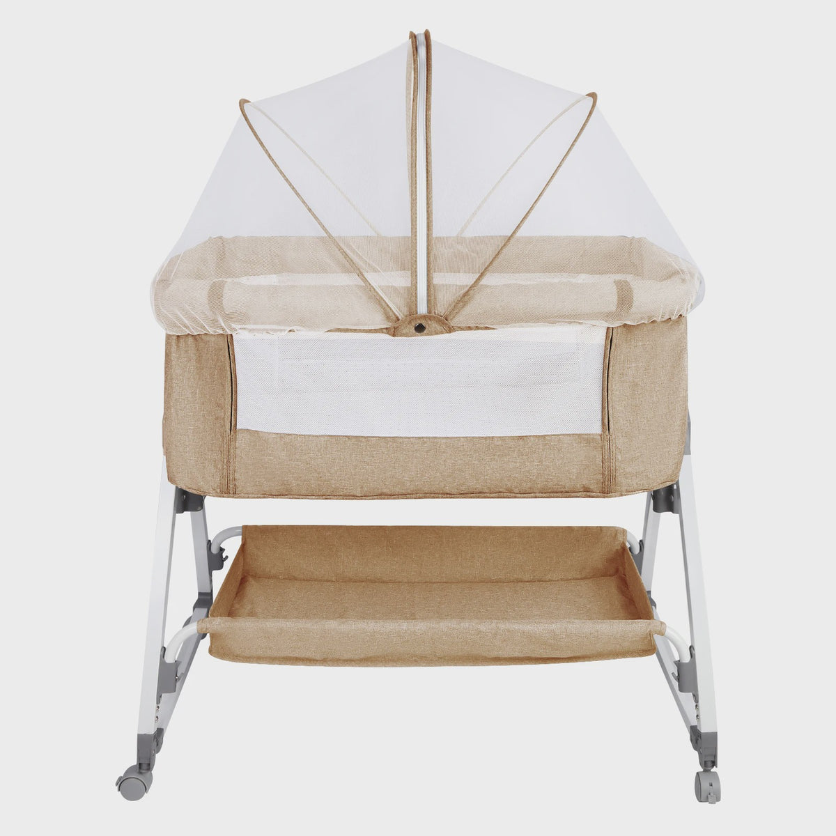 Baby Co-sleeper Wieg 2-in-1 met Wielen, 6 Hoogte-instellingen en Klamboe