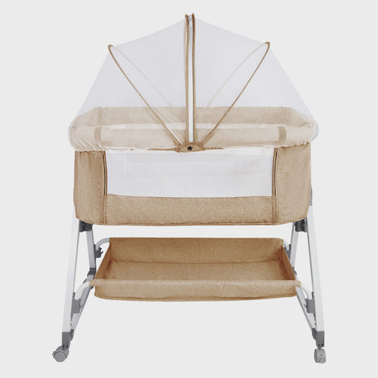 Baby Co-sleeper Wieg 2-in-1 met Wielen, 6 Hoogte-instellingen en Klamboe
