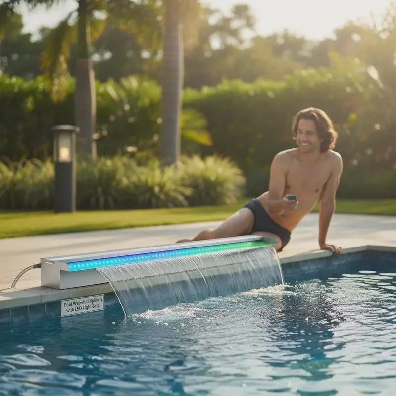 RVS Zwembad Waterval Overloopput met Kleurrijke LED Strip - 120 cm