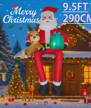 Opblaasbare Kerstman met Rendier - 290cm - Tuindecoratie met LED