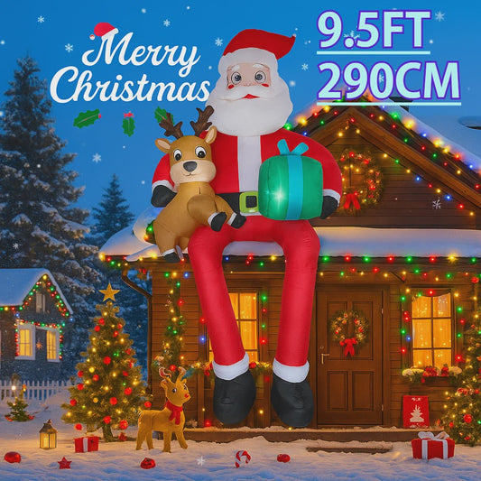 Opblaasbare Kerstman met Rendier - 290cm - Tuindecoratie met LED