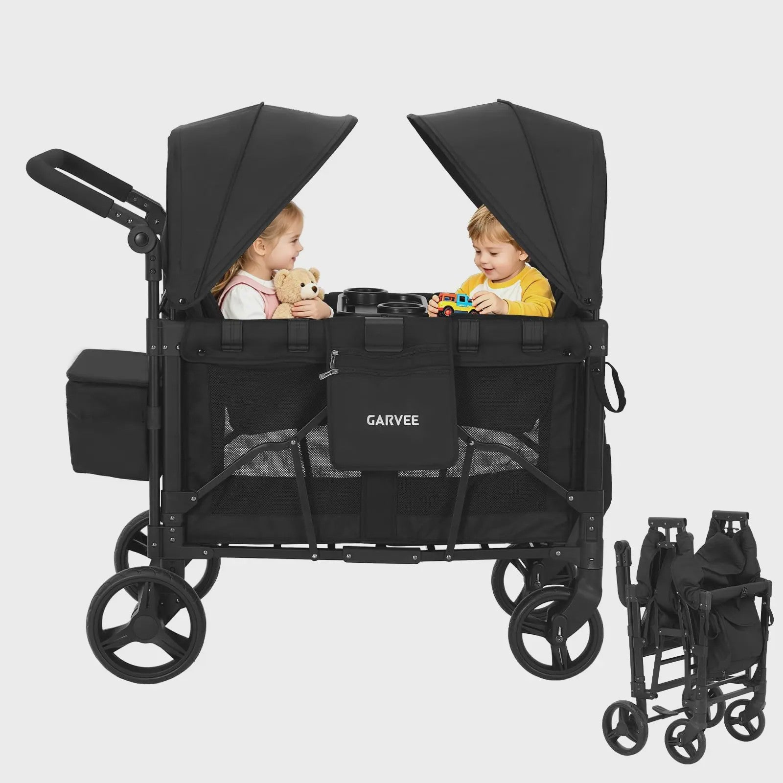 Dubbele Kinderwagen Wagentje 2-in-1 Opvouwbaar met Zonnekap & Snacktray - All-Terrain