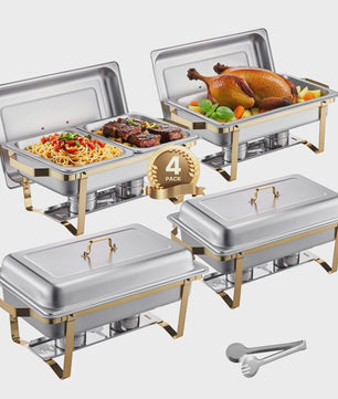 4-delige RVS Chafing Dish Set - 8 Qt Buffet Warmhoudbakken voor Catering & Feesten