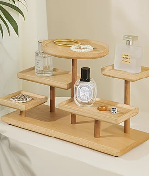 Houten Display Rek met Meerdere Niveaus - Stijlvolle Opberger voor Sieraden, Planten & Decoratie