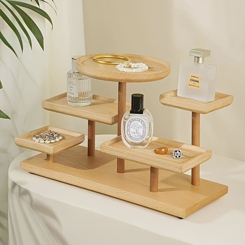 Houten Display Rek met Meerdere Niveaus - Stijlvolle Opberger voor Sieraden, Planten & Decoratie