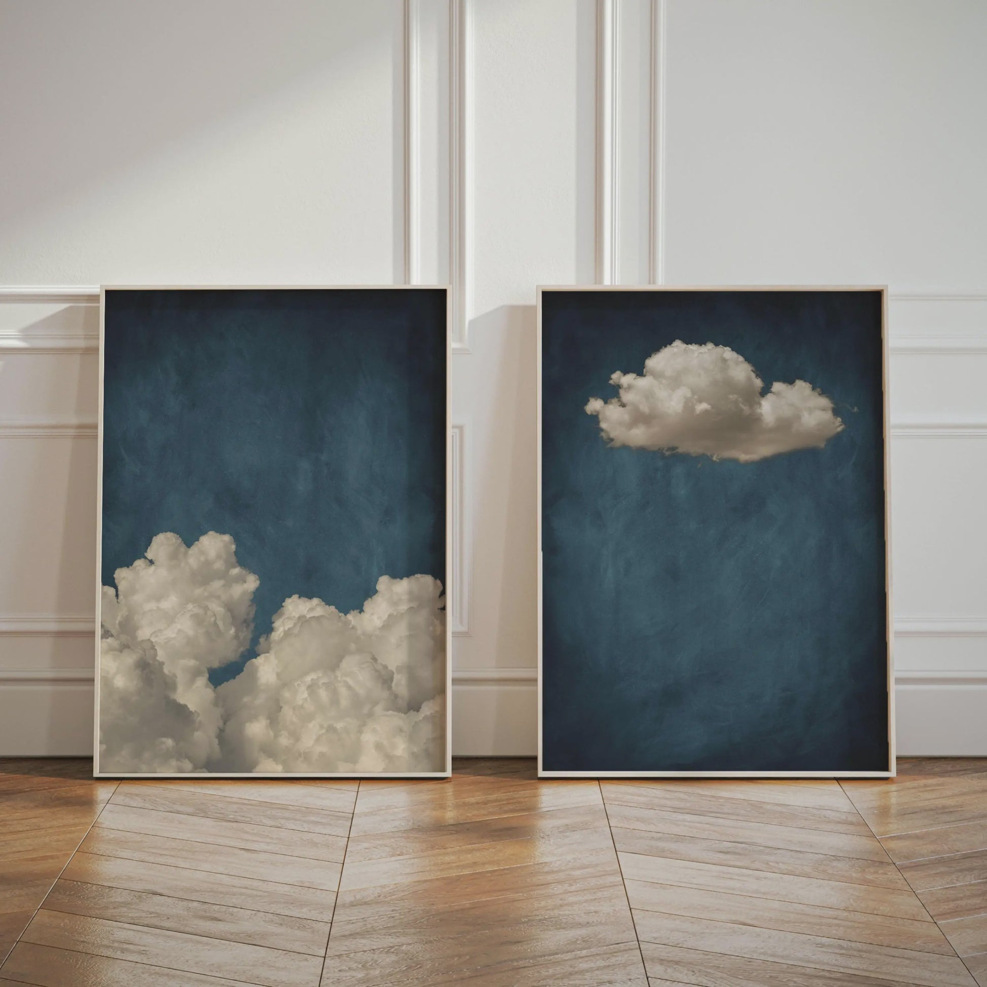Abstracte Blauwe Wolken Poster - Minimalistische Canvas Muurkunst voor Moderne Woonkamer
