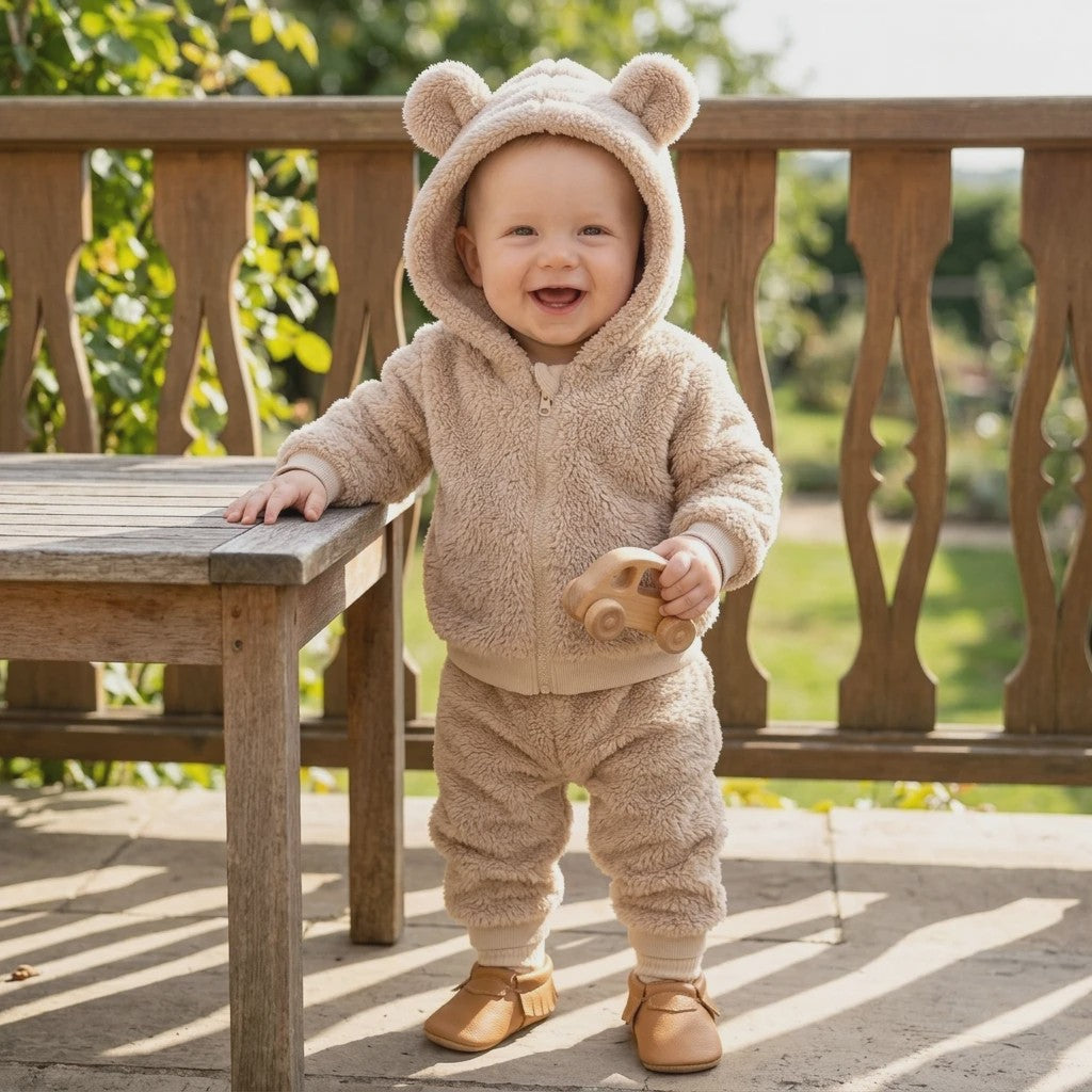 Schattige Babykleding Set: Warm Winterpak met Rits en Lange Broek - Zacht & Comfortabel